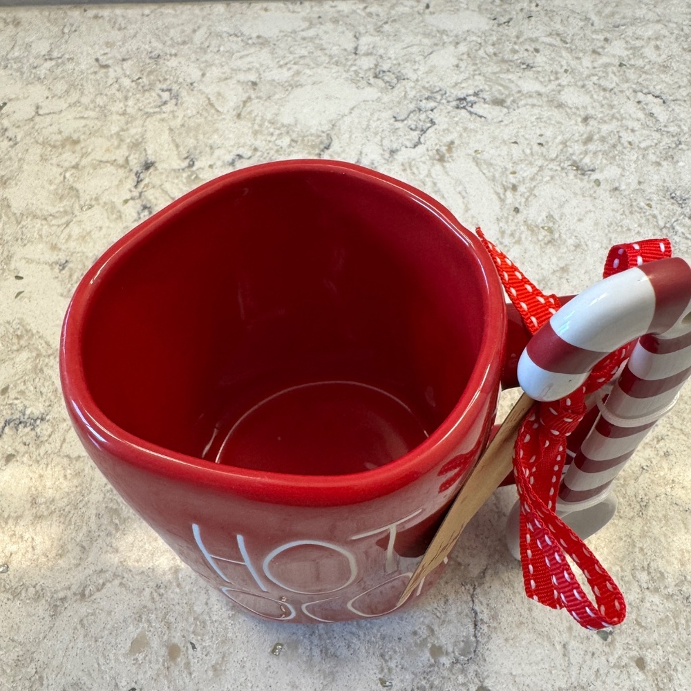 NWT Rae‎ Dunn Red Ceramic mug "Hot Cocoa with candy cane spoon" attached - Picture 5 of 8